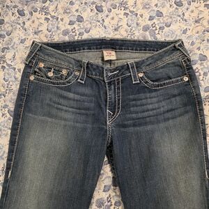 True Religion Women's Dark Wash Boot Cut Jeans with Contrast Stitching